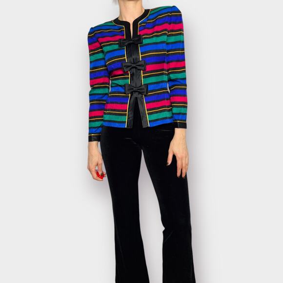 Vintage 80s Adrianna Papell Striped Blazer‎ with Bows - Picture 5 of 9